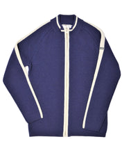 Load image into Gallery viewer, Women's navy blue women's blue zip wool cardigan ski sweater