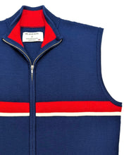 Load image into Gallery viewer, merino wool ski vest close up showing collar and chest stripe