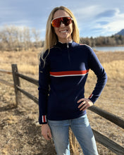 Load image into Gallery viewer, Women's racer navy ski sweater