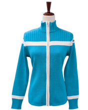 Load image into Gallery viewer, Women's Merino Wool Full Zip Ski Sweater in Aqua