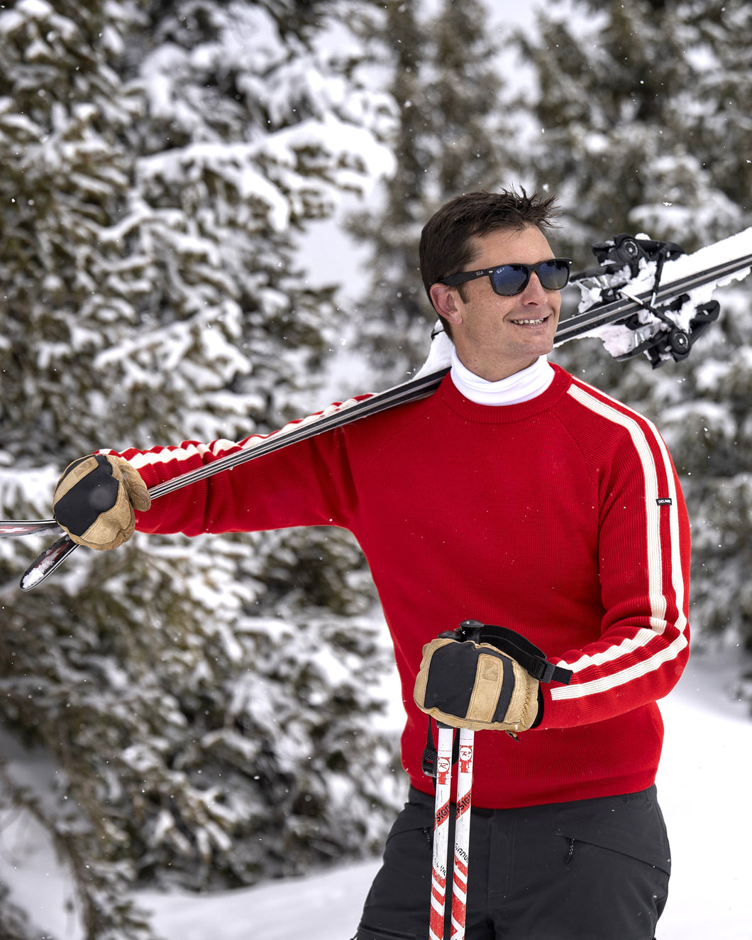 mens red crew wool ski sweater