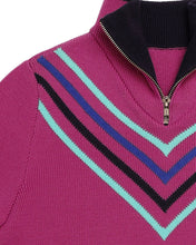 Load image into Gallery viewer, Women’s Azalea Ski Sweater – Quarter Zip with Chevron Stripe Design