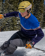 Load image into Gallery viewer, Men's blue classic alpine ski sweater in merino wool compares to Demetre