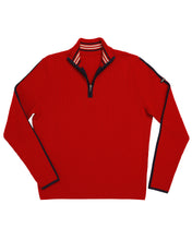 Load image into Gallery viewer, Delaine Men's Quarter Zip classic alpine wool ski sweater in Downhill Red compares to Demetre