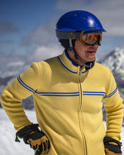 Load image into Gallery viewer, Delaine full-zip, jacket-style wool ski sweater in Yellow with classic vintage ski styling