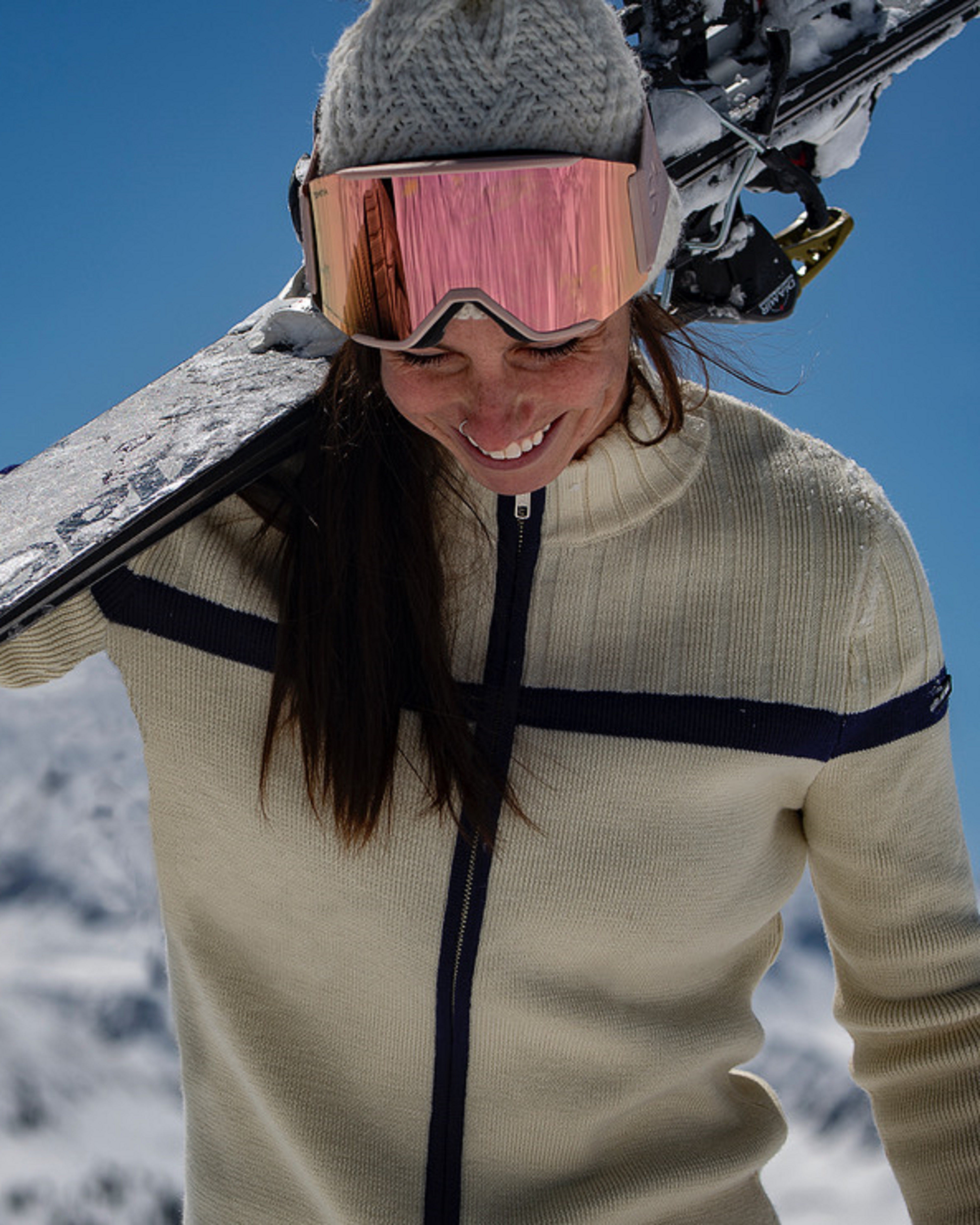 hermes ski goggles Women's Merino Wool Full Zip Ski Sweater in Natural Ivory L