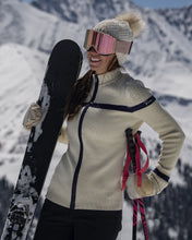 Load image into Gallery viewer, Delaine Women's Classic Wool Ski Sweater Full Zip in Natural Ivory