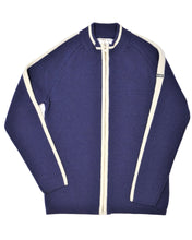 Load image into Gallery viewer, Women&#39;s navy blue women&#39;s blue zip wool cardigan ski sweater
