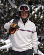 Load image into Gallery viewer, Male skier wearing white merino wool ski sweater
