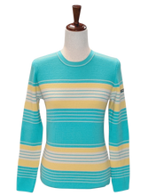 Load image into Gallery viewer, Women's aqua and yellow ski sweater
