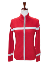 Load image into Gallery viewer, Women's red cardigan ski sweater
