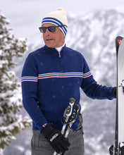 Load image into Gallery viewer, Men's Carver navy blue merino wool ski sweater with quarter-zip collar
