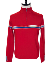 Load image into Gallery viewer, Men wearing Delaine Carver red merino wool ski sweater
