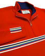 Load image into Gallery viewer, Delaine Carver ski sweater showing merino wool knit and striped cuff detail
