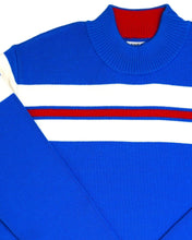 Load image into Gallery viewer, Blue red and white Delaine wool ski sweater
