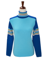Load image into Gallery viewer, women's blue turtleneck ski sweater
