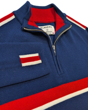 Load image into Gallery viewer, blue ski sweater with red and white accents
