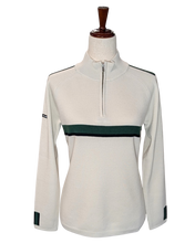 Load image into Gallery viewer, women's white merino wool ski sweater with green accents
