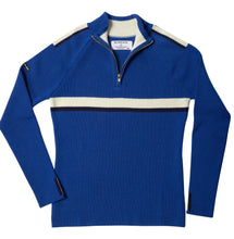 Load image into Gallery viewer, Women&#39;s blue downhill racer wool ski sweater
