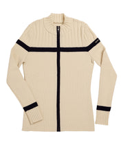 Load image into Gallery viewer, Delaine Women&#39;s Full Zip Classic Wool Ski Sweater in Natural Ivory
